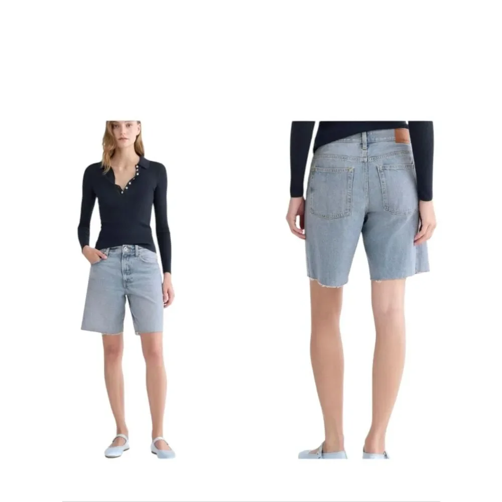 NWT Everlane OG Baggy Short Light Indigo Blue Raw Hem Size 27